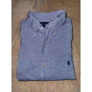 Ralph Lauren Golf Tilden blue gingham button up shirt size large silky cotton